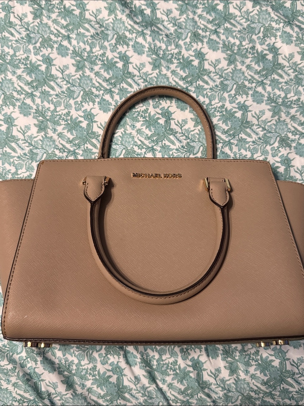 Michael Kors Taupe Saffiano Leather Satchel with Gold Hardware